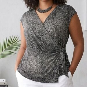 😍SHOW SPECIAL GEORGE Black and White Side Tie Stretch Blouse XL